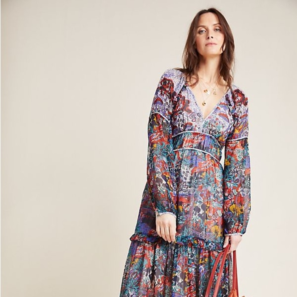 Anthropologie long flown boho dress